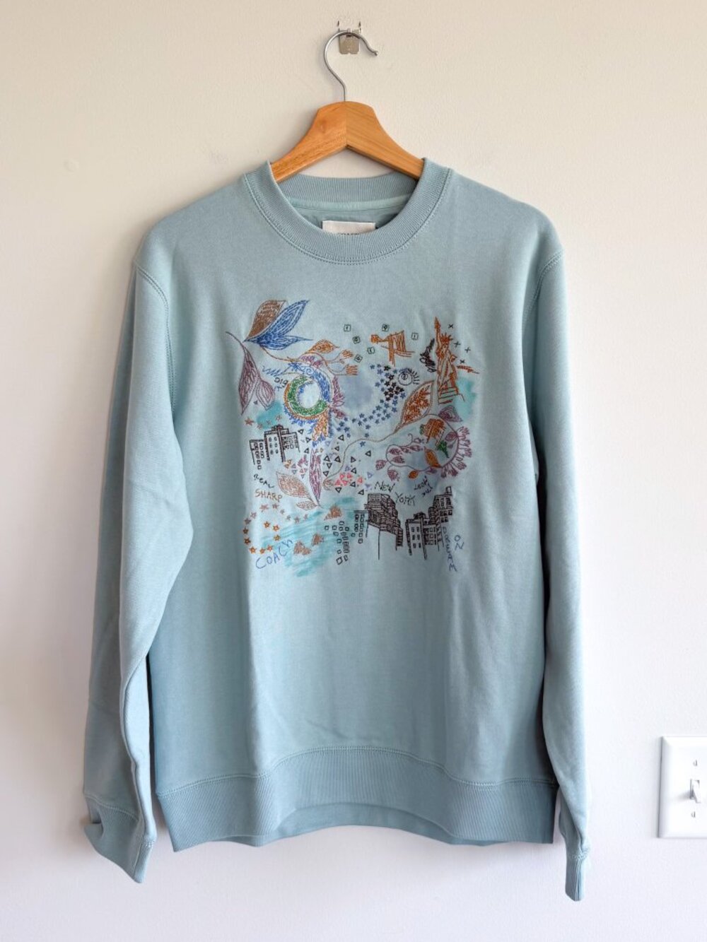 Coach Spring Doodle Dream Embroidered Crew Neck Sweatshirt Powder Blue M NWT